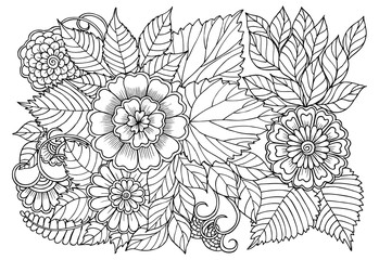 flower pattern in black and white for adult coloring book. can use for print , coloring and card des