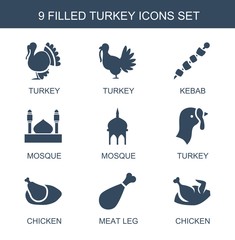 Poster - turkey icons. Trendy 9 turkey icons. Contain icons such as kebab, mosque, chicken, meat leg. turkey icon for web and mobile.