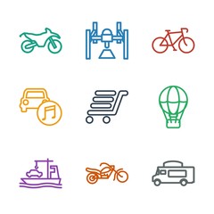 Canvas Print - 9 transport icons. Trendy transport icons white background. Included outline icons such as van, motorcycle, cargo ship, air balloon, luggage cart. transport icon for web and mobile.