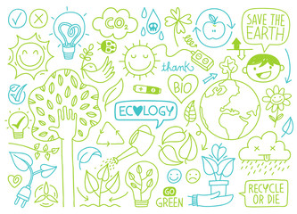 ecology sketches and hand drawn icons