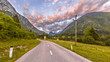 Road through mountain  landscape in Julian Alps