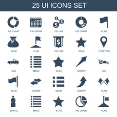 Canvas Print - ui icons. Trendy 25 ui icons. Contain icons such as pie chart, calendar, dollar, flag, sack, star, location, car, menu, arrow, bottle. ui icon for web and mobile.