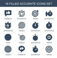 Poster - 16 accurate icons. Trendy accurate icons white background. Included filled icons such as thumb up, stopwatch, target, dart. accurate icon for web and mobile.