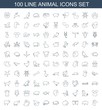 © HN Works - 100 animal icons. Trendy animal icons white background. Included line icons such as wolf, bear, beehouse, panther, hog, chameleon, bird, rabbit. animal icon for web and mobile.