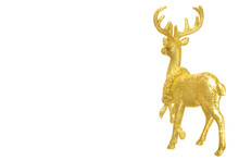 Christmas Decoration Golden Reindeer Isolated On White Background With Copy Space For Your Promotion Text