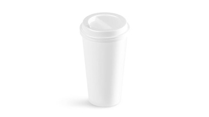 Fototapete - Blank disposable paper cup closed plastic lid mockup, looped rotation