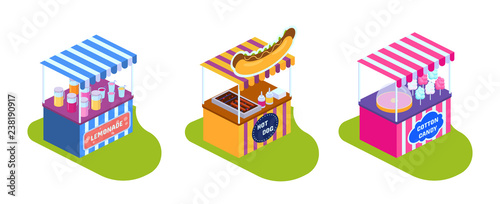 Cuadros en Lienzo Stalls, showcases with street food, drinks and sweets.