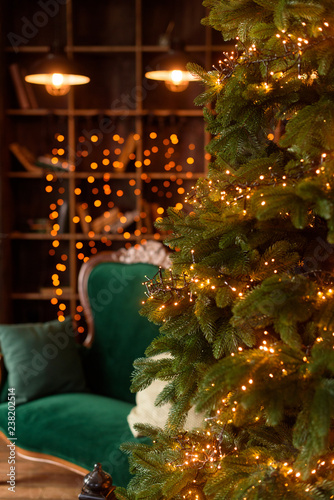 Vintage Christmas Living Room Interior With A Christmas Tree