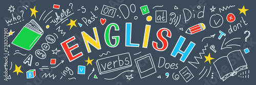 Foto English. Language hand drawn doodles and lettering.