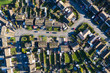 Aerial view of homes in a suburban setting in England