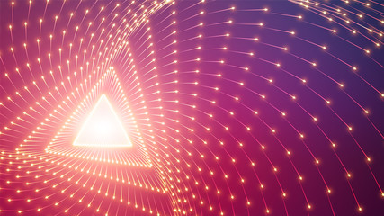 Wall Mural - vector infinite triangular tunnel of arrows. glowing arrows form tunnel sectors. colorful science fi
