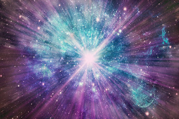 Poster - abstract multicolored glowing galaxy with an exploding star in center artwork