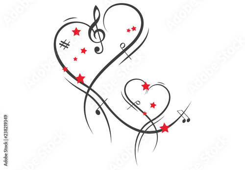 Herzen Musik Notenschlussel Rote Sterne Stock Vektorgrafik Adobe Stock