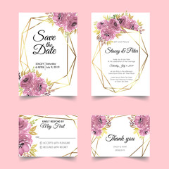 watercolor floral Gold Geometric Wedding Invitation