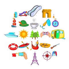 Poster - Hitchhiking icons set. Cartoon set of 25 hitchhiking vector icons for web isolated on white background