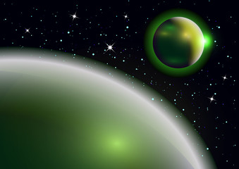 Wall Mural - fantastic background of outer space with planets, sky and stars. vector illustration.