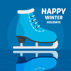 Poster - Happy winter holidays skating concept background. Flat illustration of happy winter holidays skating vector concept background for web design