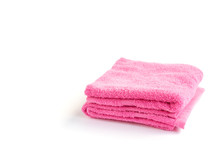 Pink Towel Isolated On White Background.