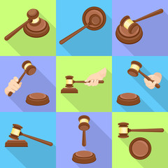 Poster - Judge hammer icon set. Flat set of judge hammer vector icons for web design