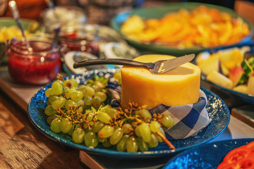 Picture of swedish breakfast table in the cafe