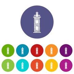 Sticker - Stone lighthouse icons color set vector for any web design on white background