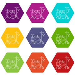 Poster - Drum icons 9 set coloful isolated on white for web
