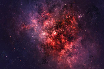 Poster - abstract artistic red nebula galaxy artwork in a dark theme background