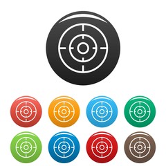 Sticker - Old gun aim icons set 9 color vector isolated on white for any design