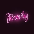 © Linett - Pink bright inscription Party, vector neon sign. Isolated design element. Retro sign board.