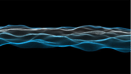 Poster - Futuristic point wave.Wave of particles. Abstract background with a dynamic wave. Vector illustration.
