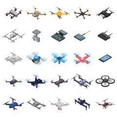 Poster - Drone icon set. Isometric set of drone vector icons for web design isolated on white background