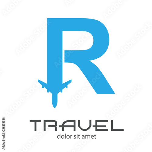 Logotipo Travel Con Letra R Con Avión Color Azul Buy This