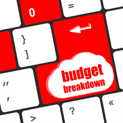 Poster - budget breakdown words on computer pc keyboard