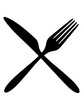 logo kreuz x gabel messer besteck essen gehen hunger mittagessen lecker restaurant teller koch chef grill meister schürze clipart design