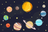 Fototapeta  - Collection of planets in solar system. Planets of the solar system, planetary system, solar system vector illustration.