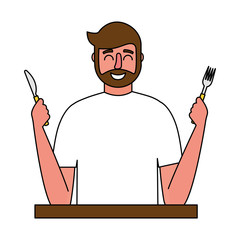 Canvas Print - beardded man holding fork and knife