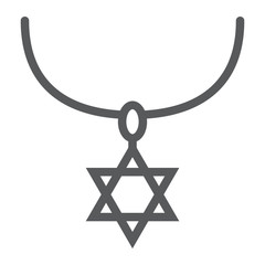 Poster - Star of david necklace line icon, jewellery and accessory, chain with jewish star sign, vector graphics, a linear pattern on a white background.