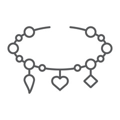 Poster - Bracelet with heart thin line icon, jewellery and accessory, bracelet with pendants sign, vector graphics, a linear pattern on a white background.