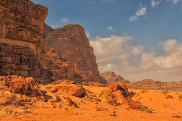 Wadi Rum, Jordan. Rocks and sand dunes. Middle East