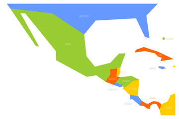 Sticker - Political map of Mexico and Central Amercia. Simlified schematic flat vector map in four color scheme.