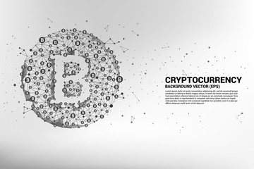 Poster - Vector bitcoin icon from Polygon dot connect line. Concept for cryptocurrency technology and financial network connection.