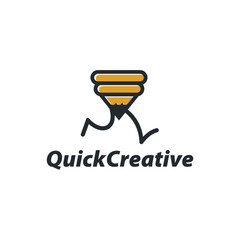 Poster - Quick Creative logo template design with a running pencil. Vector illustration.