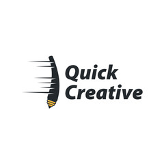 Poster - Quick Creative logo template design with a running pencil. Vector illustration.