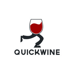 Poster - Quick Wine logo template design with a running wineglass. Vector illustration.