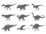 Fototapeta Dinusie - Set of dinosaurs silhouette isolated on white background. Vector illustration