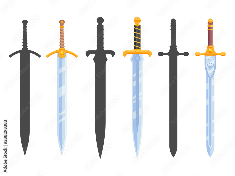 Set of knight swords isolated on white background. Swords in flat style ...