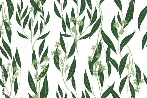 Foto-Kissen premium - Eucalyptus Vector. Cute Seamless Pattern with Vector Leaves, Branches and Floral Elements. Elegant Cute Background for Rustic Wedding Design, Fabric, Textile, Dress. Eucalyptus Vector in Vintage Style (von ingara)