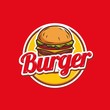 Burger logo design isolated on red background 