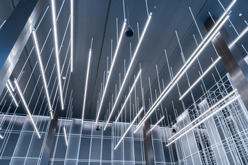 fluorescent ceiling lamp modern design in the co-working space business office, hanging light in lar