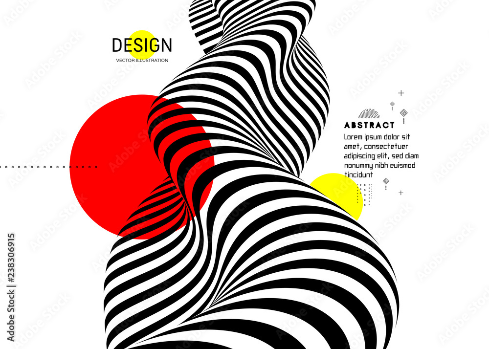 Black and white design. Pattern with optical illusion. Abstract 3D geometrical background. Vector illustration. - obrazy, fototapety, plakaty 